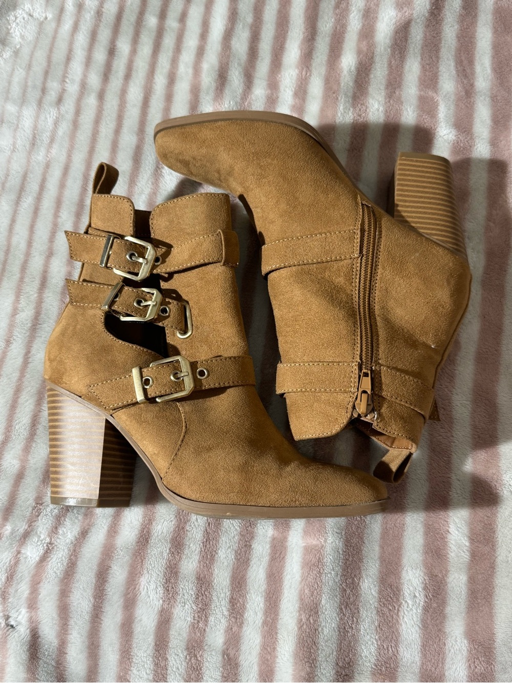 Wonderly Tan Suede Buckle Ankle Booties